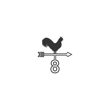 Number 8 logo with rooster wind vane icon design vector Illustration