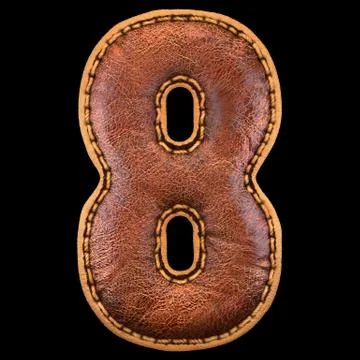 Number 8 made of leather. 3D render font with skin texture on black background. Illustrazione stock