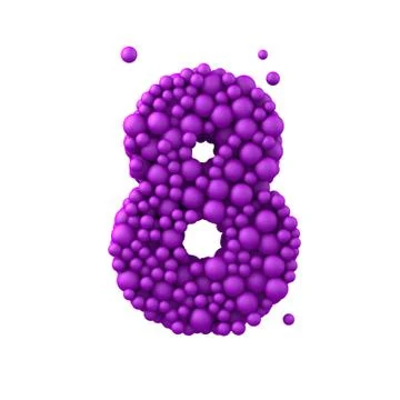 Number 8 made of plastic beads, purple bubbles, isolated on white, 3d render Stock Illustration