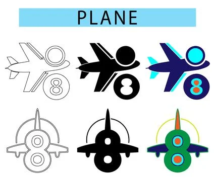 Number 8 Plane logo icon design, Air plane vector, Aero plane clipart Ilustración de archivo