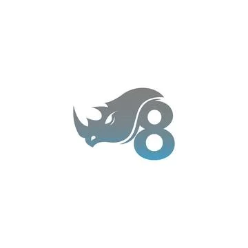 Number 8 with rhino head icon logo template 스톡 일러스트