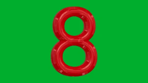 Number 8 rotating on a green background in a red shiny colour, with loop Stock Footage 265149083