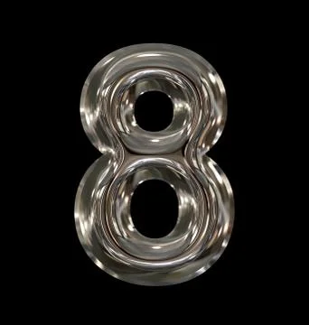 Number 8 rounded shiny silver isolated on black Stock Illustration
