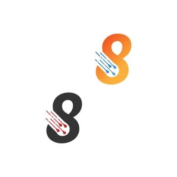 Number 8  simple  tech logo with circuit lines style icon Stock Illustration