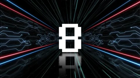 Number 8 in Tech Room Animation, Top Ten, on Alpha Channel, Loop Stock Footage 251224745