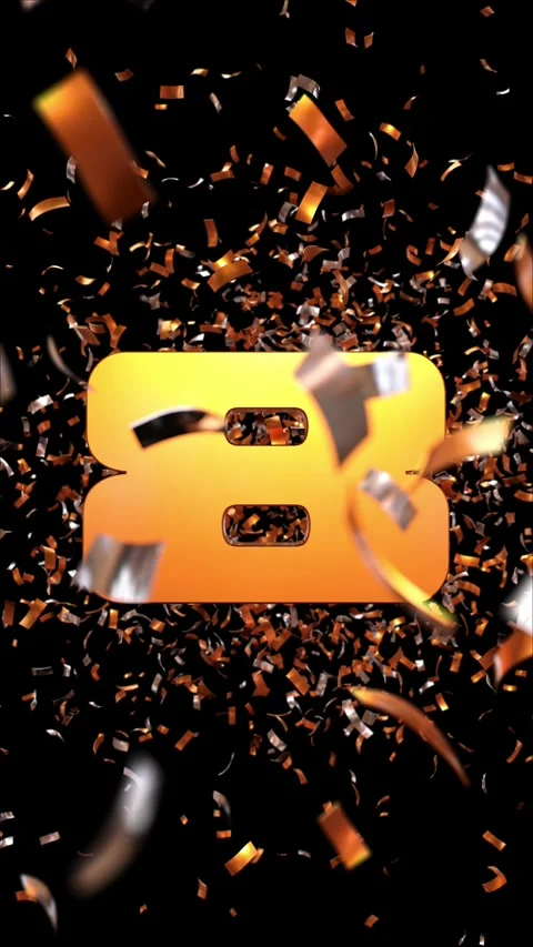 Number 8 which appears passing through a cloud of golden confetti on a blac.. Video stock 266844443