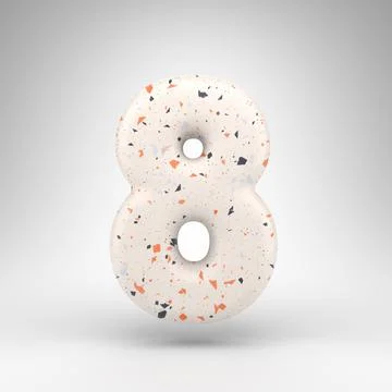Number 8 on white background. 3D number with terrazzo pattern texture. Stock Illustration