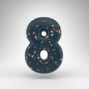 Number 8 on white background. 3D number with blue terrazzo pattern texture. Stock Illustration