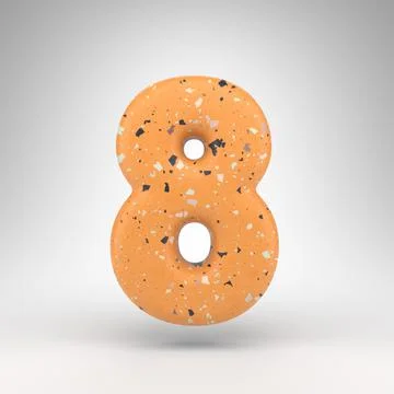 Number 8 on white background. 3D number with orange terrazzo pattern texture. Ilustración de archivo