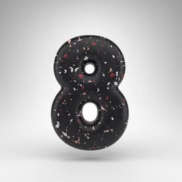 Number 8 on white background. 3D number with black terrazzo pattern texture. Stock Illustration