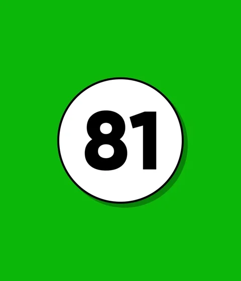 Number 81 appears on white circle animated on green background, motion grap.. Video stock 332396578