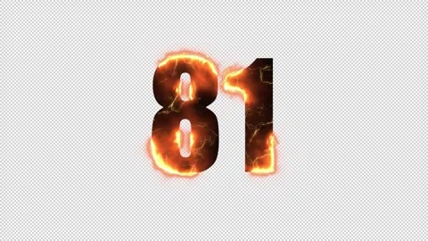 Number 81 is on fire with alpha channel, numbers are on fire, number eighty Stock Footage 260950993