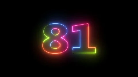 Number 81 multi-color neon glowing on black Vidéo 330512287