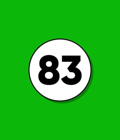 Number 83 appearing on a white circle with shadow on green background, abst.. 스톡 동영상 332396585