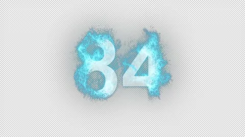Number 84 in blue fire with alpha channel, number eighty four 스톡 동영상 266918251