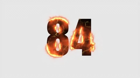 Number 84 is on fire with alpha channel, numbers are on fire, number eighty 스톡 동영상 260951330