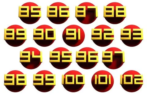 Number 85-102 3D rendering on white background.Small size 6 cm.Resoluton 300  Stock Illustration