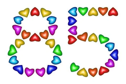 Number 85, eighty five of colorful hearts on white イラスト素材
