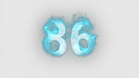 Number 86 in blue fire with alpha channel, number eighty six Stock Footage 266918650
