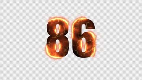 Number 86 is on fire with alpha channel, numbers are on fire, number eighty Stock Footage 260951600