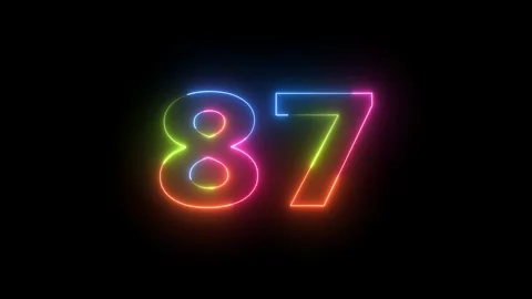 Number 87 neon light glowing animation Видео 330556597