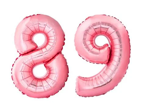 Number 89 eighty nine of rose gold inflatable balloons isolated on white Stock Photos