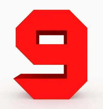 Number 9 3d cubic red isolated on white Stock Illustration