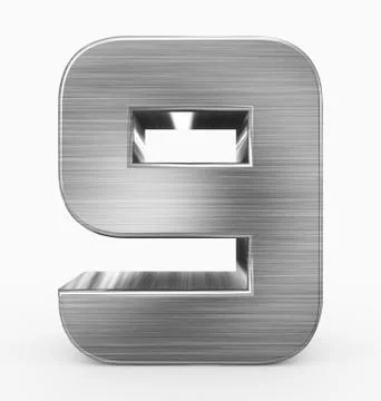 Number 9 3d cubic rounded metal isolated on white Stock Illustration