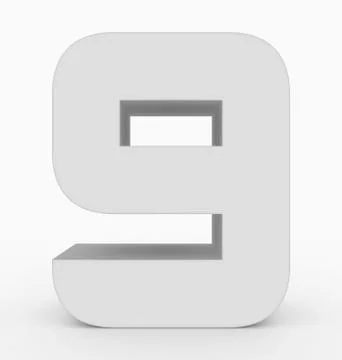 Number 9 3d cubic rounded white isolated on white Stock Illustration