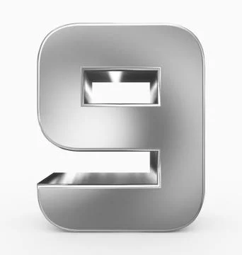 Number 9 3d cubic rounded silver isolated on white Stock Illustration