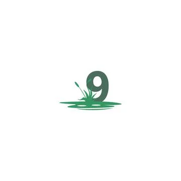 Number 9 behind puddles and grass template Stock Illustration
