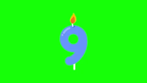 Number 9 birthday candle burning animation on green screen background Stock Footage 314277283