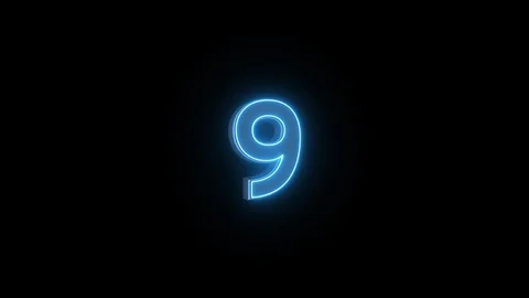 Number 9 blue neon light background video Stock Footage 123749364