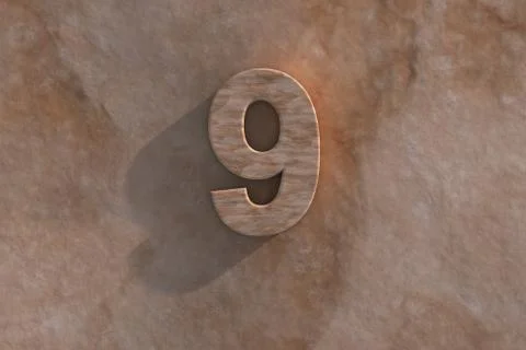 Number 9 carved from marble on marble base Stock Illustration