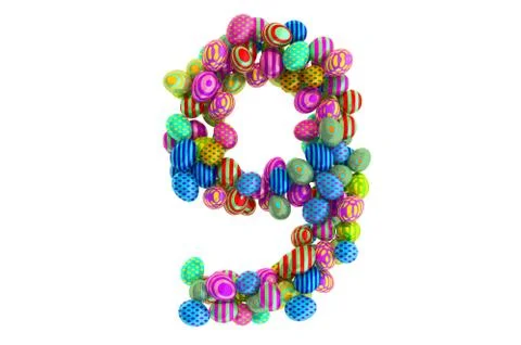 Number 9 from colored Easter eggs, 3D rendering Stock Illustration