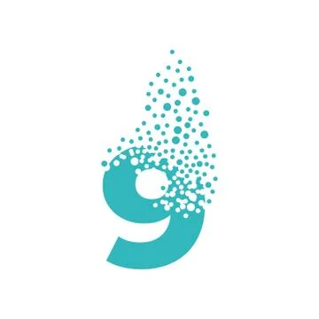 Number 9 dispersing into a cloud of bubbles. Nine Stock Illustration
