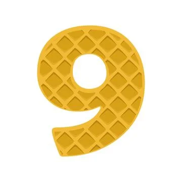 Number 9 element waffle. Crunchy waffle in the shape of number Nine. Vector i Stock Illustration
