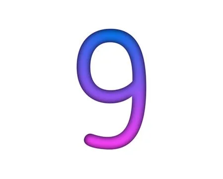 Number 9 gradient blue pink 3d sign symbol on white background Stock Illustration