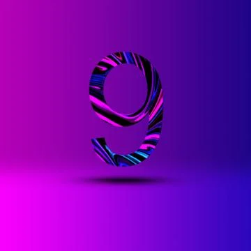 Number 9 illustration . Creative synthwave cyberpunk design elements. Isolate Illustrazione stock