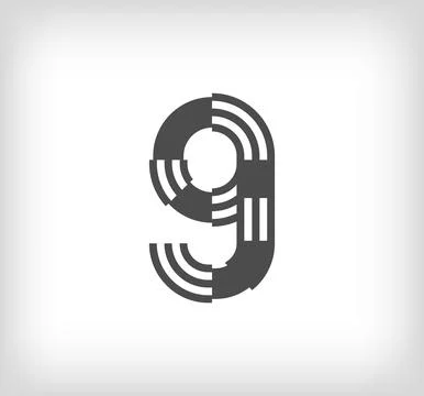 Number 9 linear modern logo. The letter is in the form of stripes. Stock Illustration
