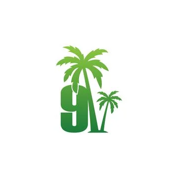 Number 9 logo and  coconut tree icon design vector Stock Illustration