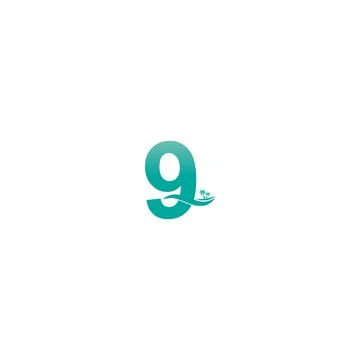 Number 9 logo  coconut tree and water wave icon design Stock-Illustration
