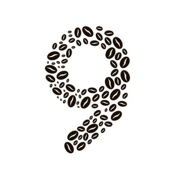 Number 9 made of coffee beans vector set 库存插图