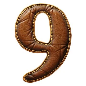 Number 9 made of leather. 3D render font with skin texture isolated on white Illustrazione stock