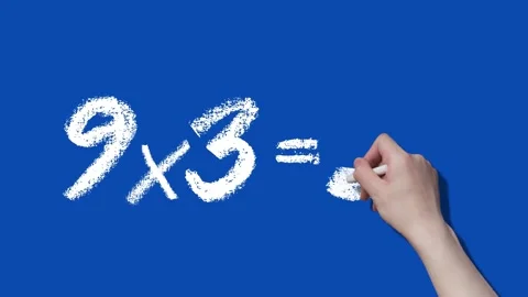 Number 9 Multiplication Table, Handwritten Animation, Blue Background Stock Footage 287846134