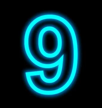 Number 9 neon lights outlined isolated on black Stock Illustration