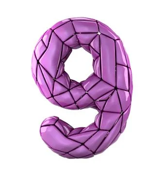 Number 9 nine in low poly style pink color isolated on white background. 3d Stock Illustration