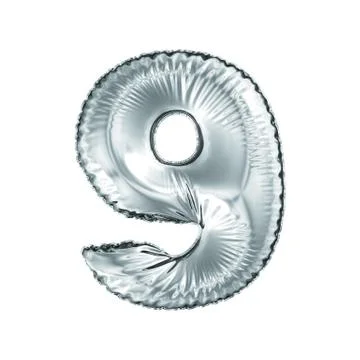 Number 9 nine made of silver balloon isolated on a white background. Stock Illustration