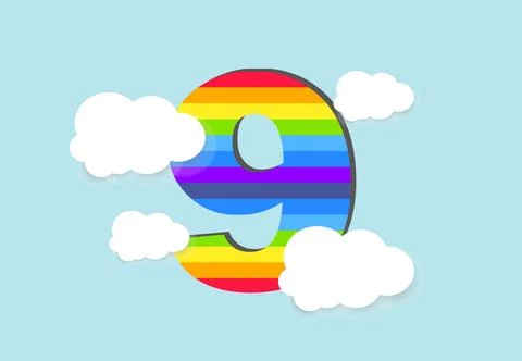 Number 9 Rainbow counting learn object design, abstract rainbow Number for .. Stock Illustration