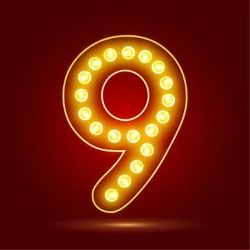 Number 9 with realistic lamp, vector illustration. can be used for christmas Stock Illustration